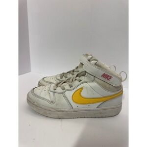 Nike Court Borough Mid 2 Kids Sneakers White Yellow Hook & Loop Youth Shoes